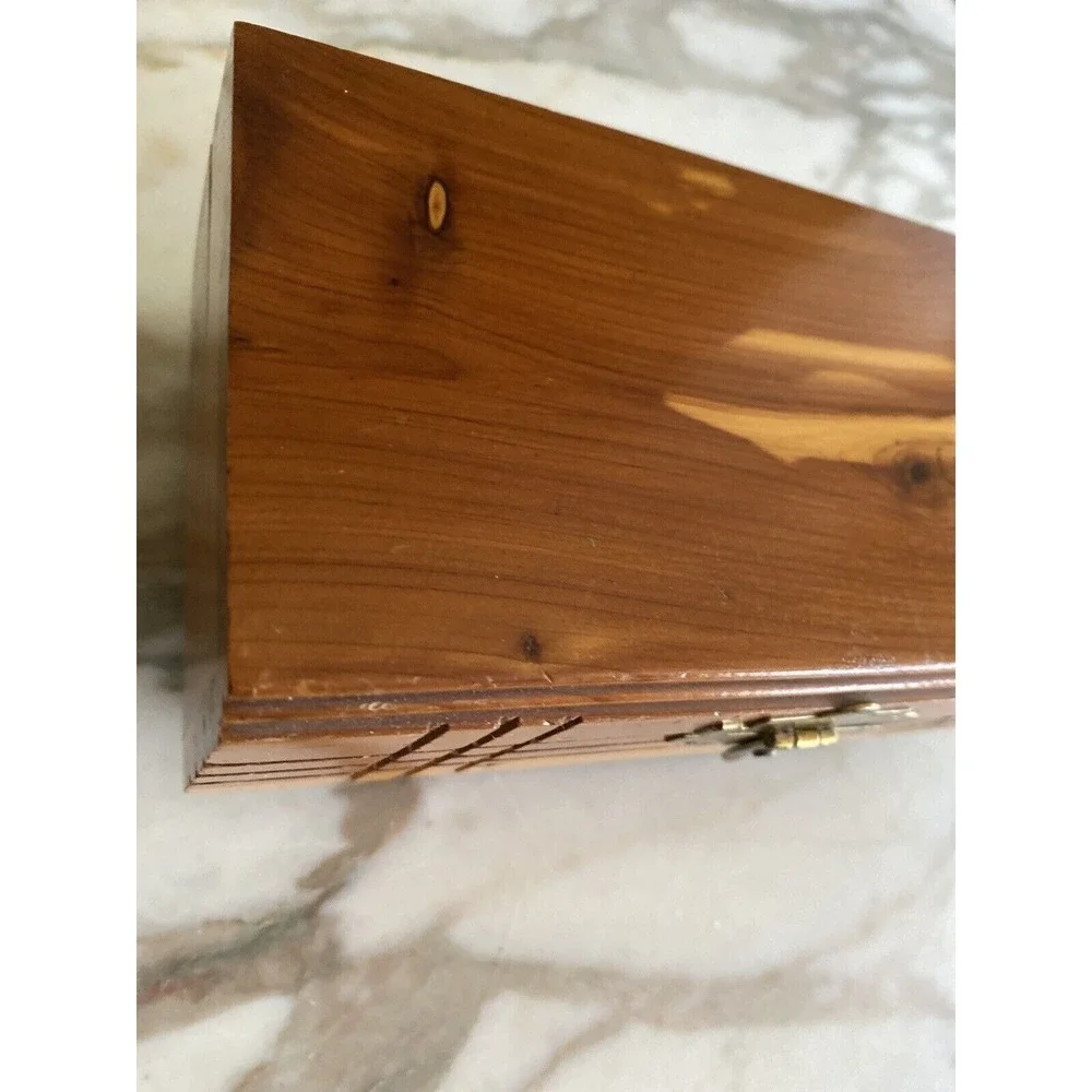 Vintage Handcrafted Cedar Wood Box With Hollywood Bowl Engraving & Hinged Lid